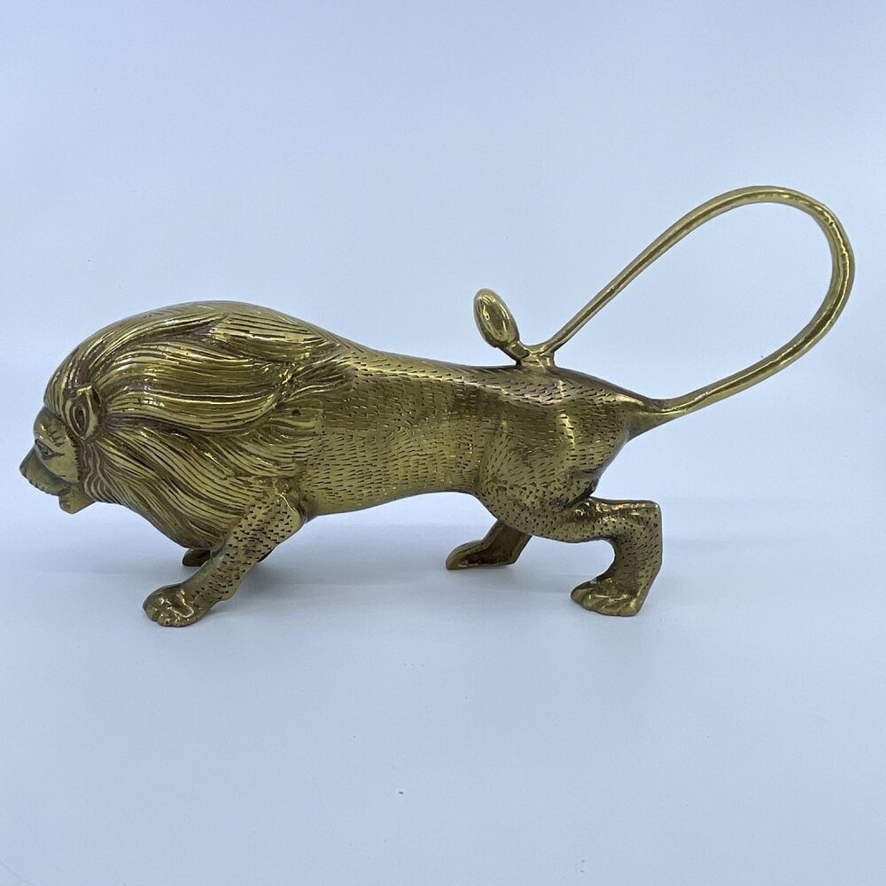 vintage brass lion figurine mid century hollywood regency